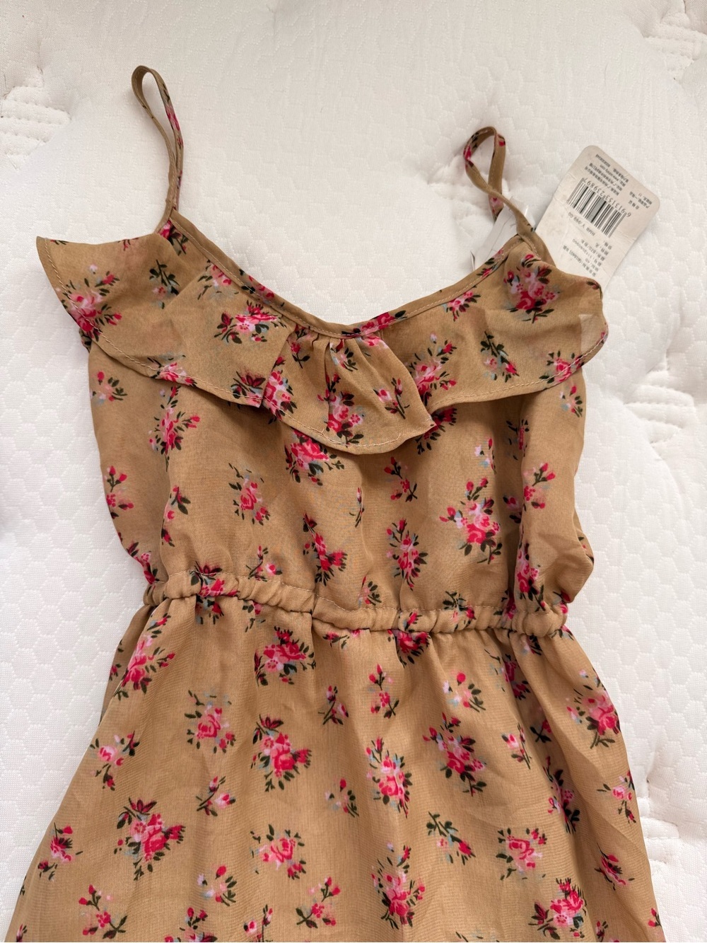 Floral Ruffle Maxi Dress in Mustard with Pink Blooms coquette fairy - Picture 4 of 6